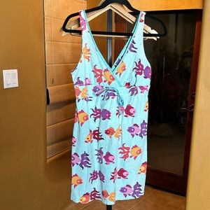Nick & Nora Koi Fish Blue Sleeping Gown Chemise Dress Size Small